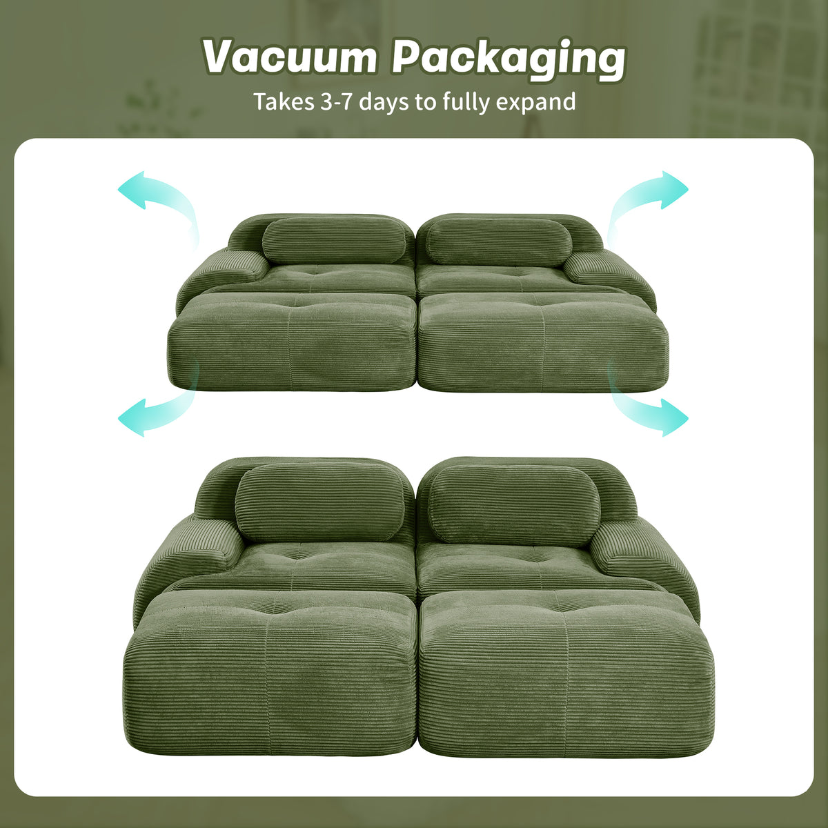 Wilhelmina Olive Green Corduroy Sofa – 2-Seat Sofa – view 13