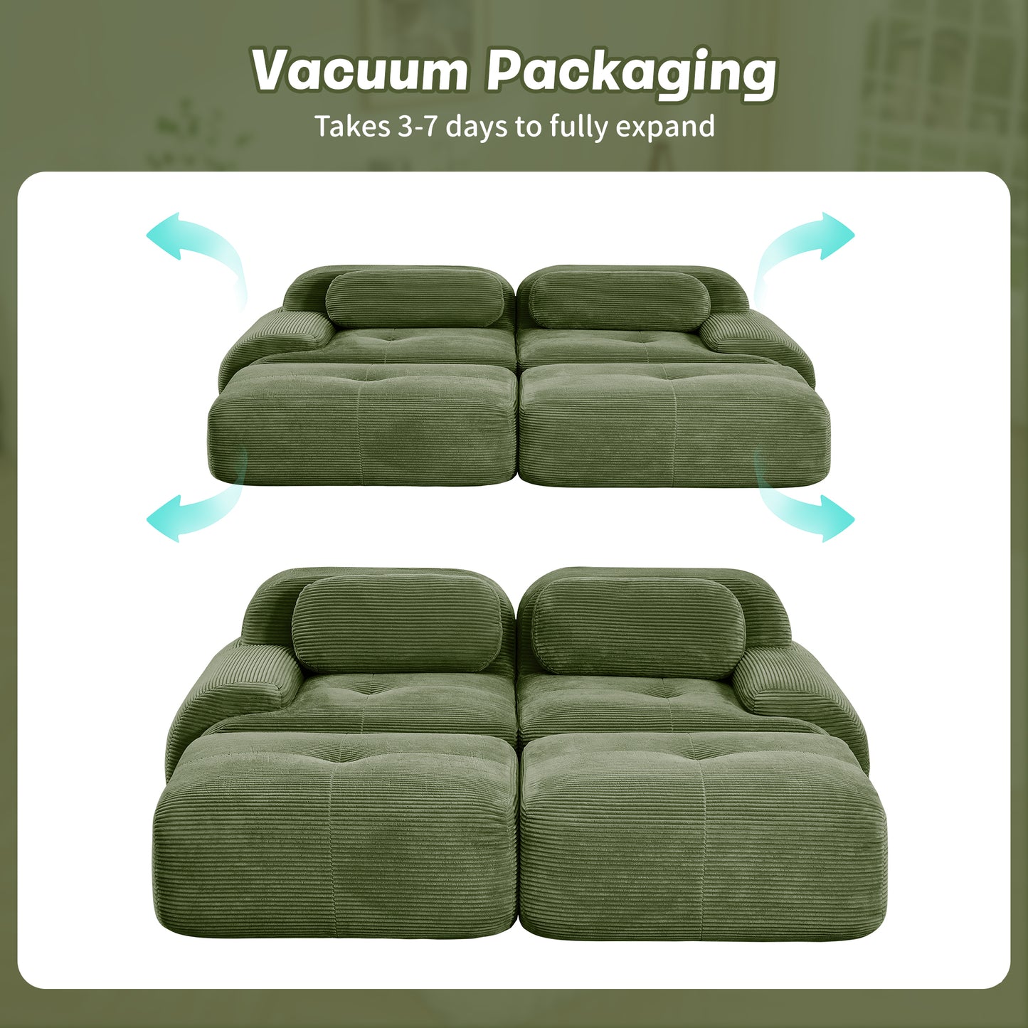 Wilhelmina Olive Green Corduroy Sofa – 2-Seat Sofa – view 13
