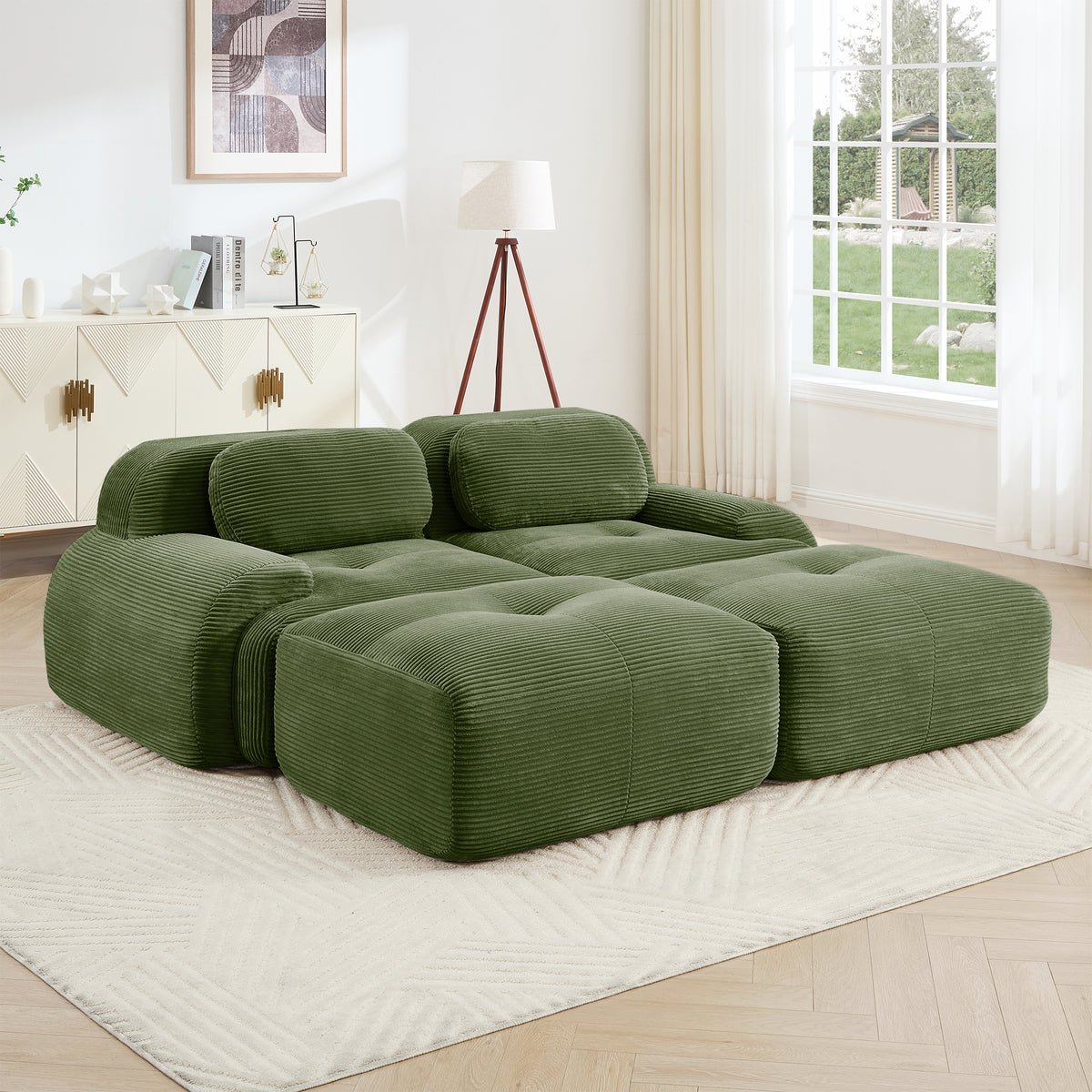 Wilhelmina Olive Green Corduroy Sofa – 2-Seat Sofa – view 3