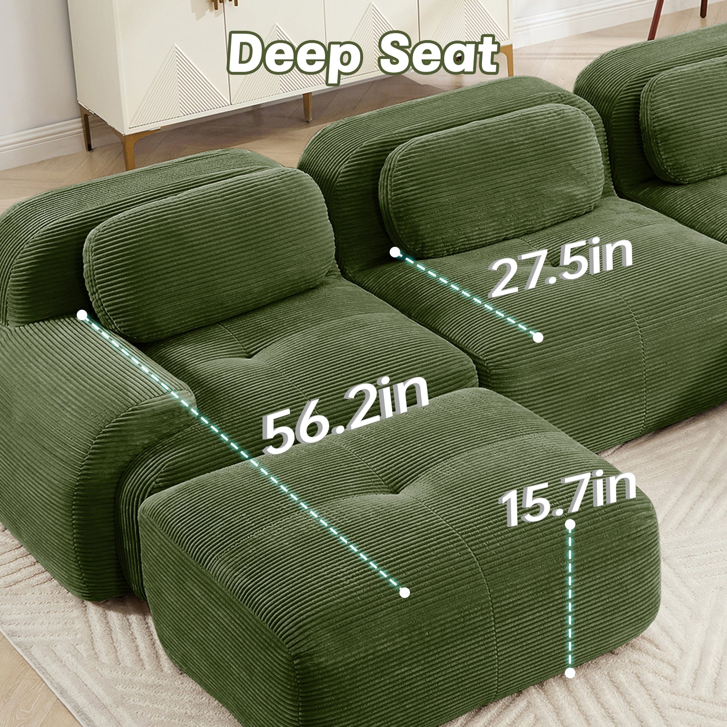 Wilhelmina Olive Green Corduroy Sofa – 2-Seat Sofa – view 6
