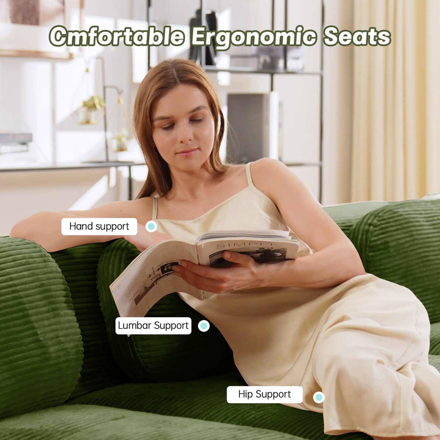 Wilhelmina Olive Green Corduroy Sofa – 2-Seat Sofa – view 7