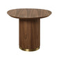 Willene Walnut Finish End Table with round top and stainless steel base, showcasing modern elegance and natural wood finish.