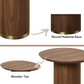 Willene Walnut Finish End Table showcasing round pedestal base and wooden top details.