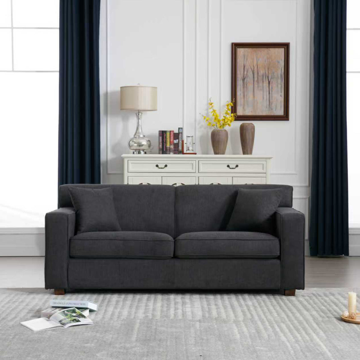 Winnie Grey Fabric Sleeper Sofa – 76" Pull-Out Loveseat Sofa Bed – view 3