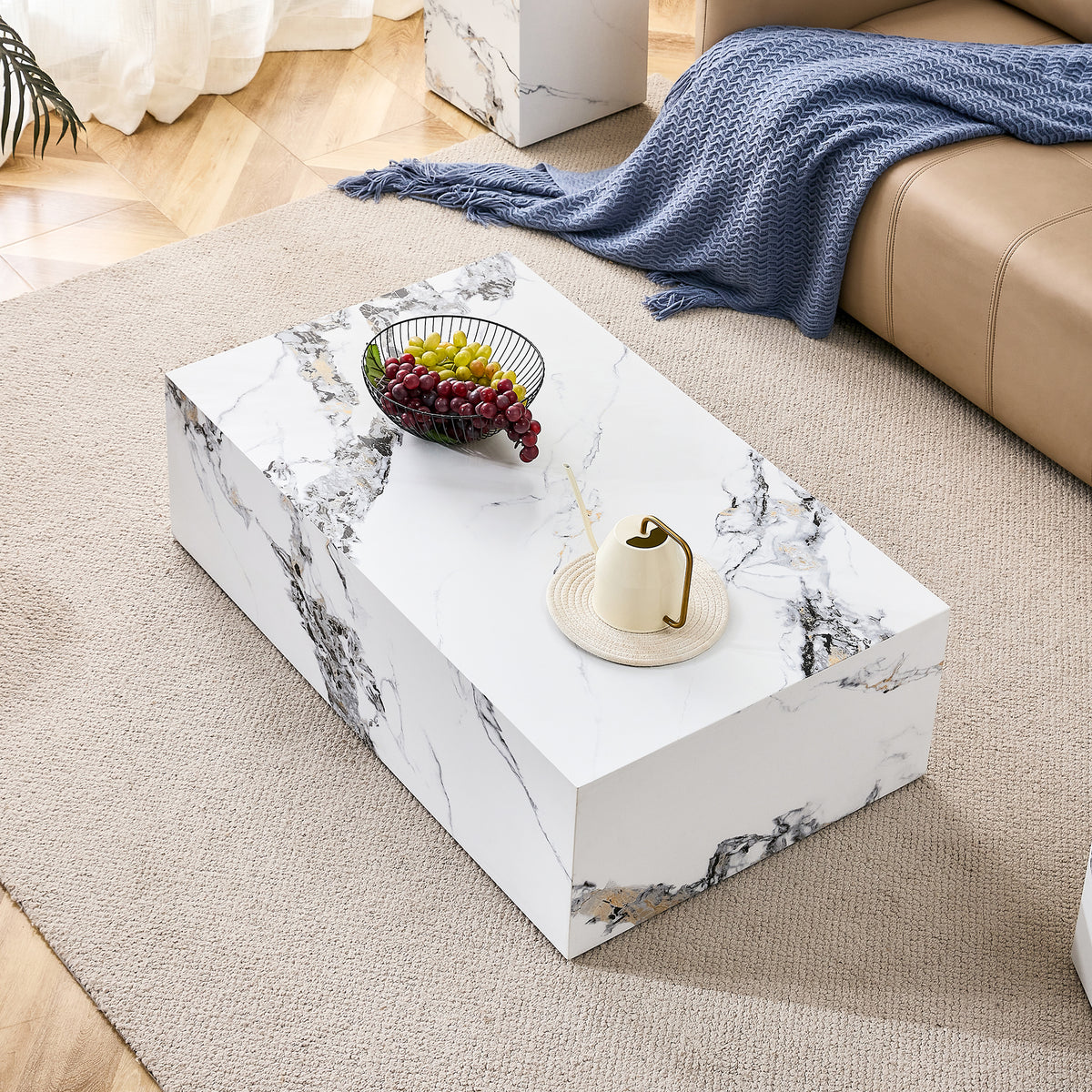 Winnie Marble-Pattern Coffee Table – 39" Modern Accent Table in White MDF – view 4