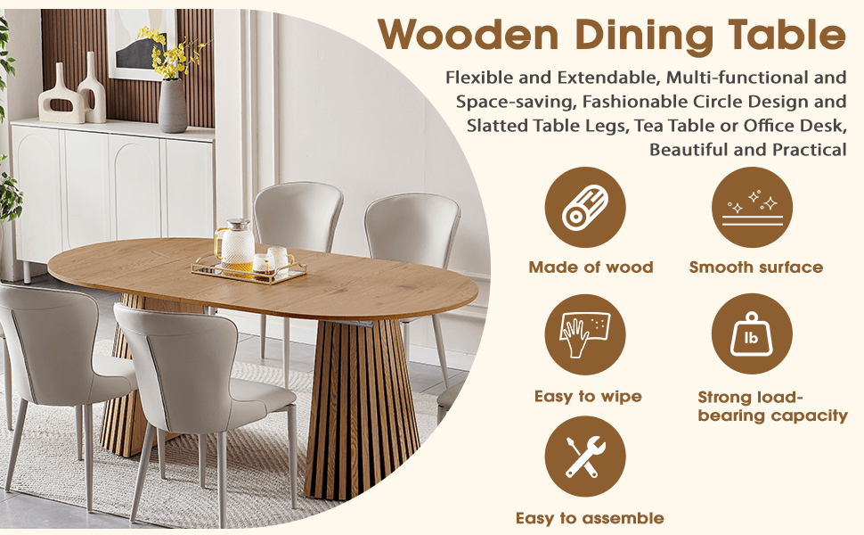 Extendable Oval Dining Table for 6 – Wooden Dining Table with sleek design and practical features.