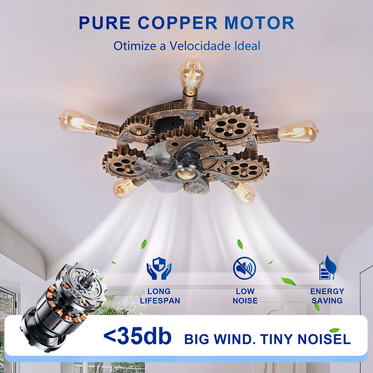 Wrenfield Bronze Caged Ceiling Fan with Light – 19.6" 7-Blade Fan (Bulbs Not Included) – view 10