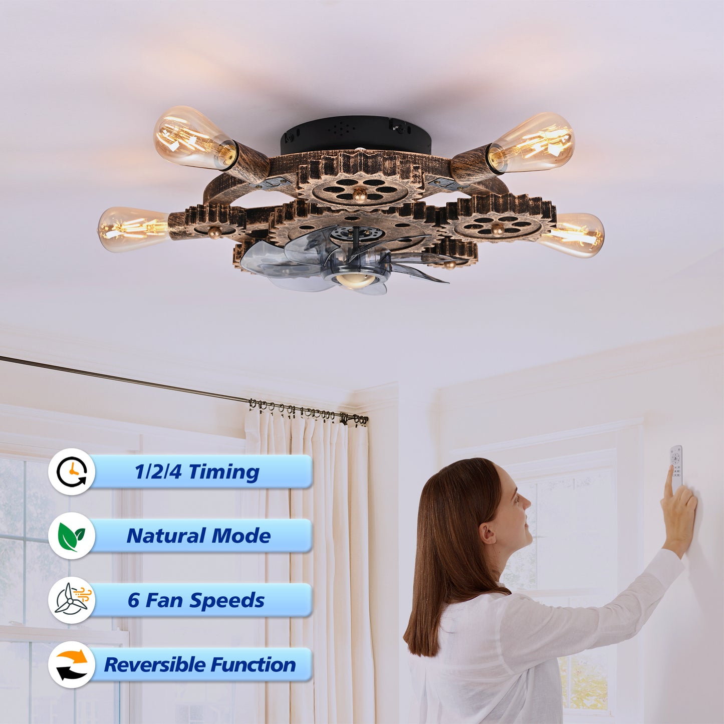Wrenfield Bronze Caged Ceiling Fan with Light – 19.6" 7-Blade Fan (Bulbs Not Included) – view 14