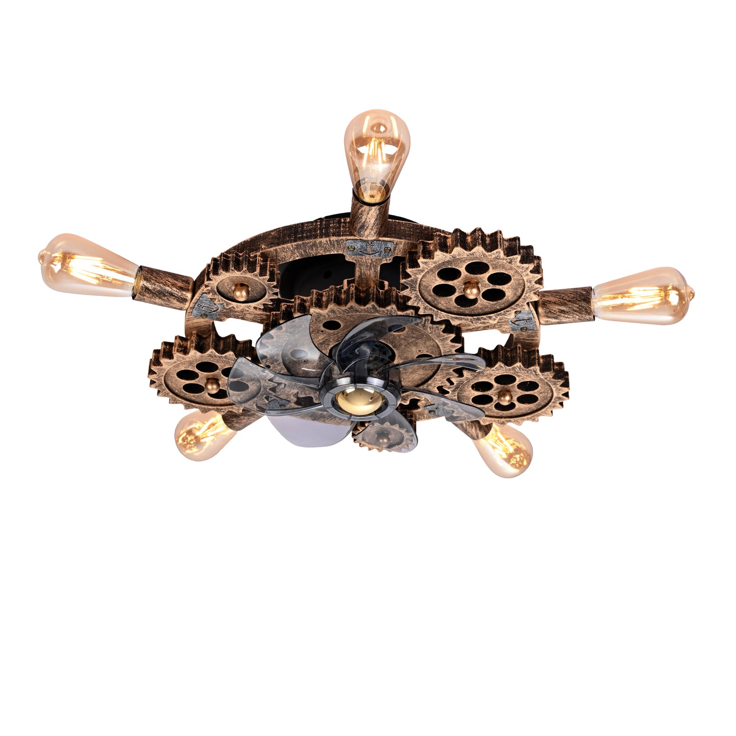 Wrenfield Bronze Caged Ceiling Fan with Light – 19.6" 7-Blade Fan (Bulbs Not Included)