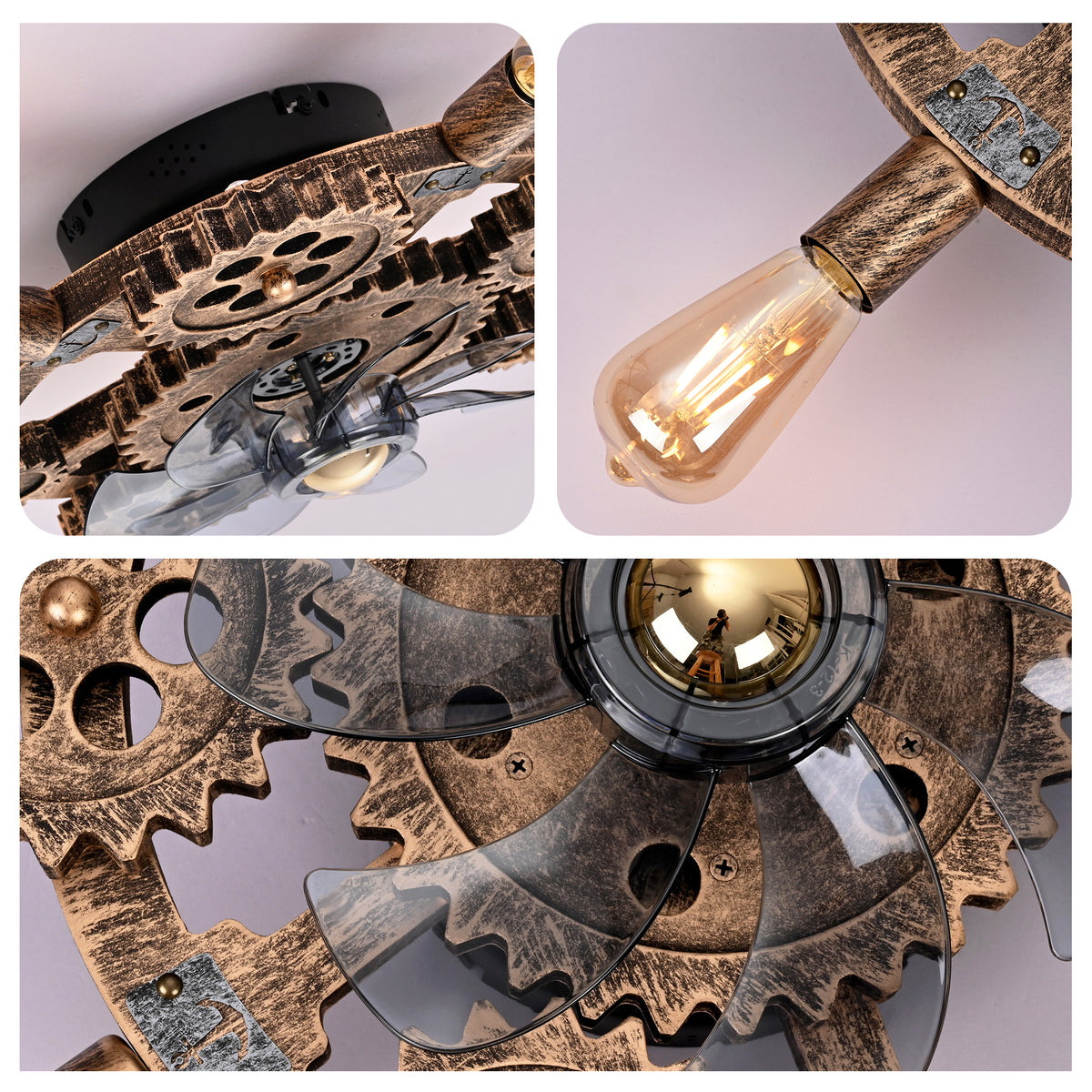 Wrenfield Bronze Caged Ceiling Fan with Light – 19.6" 7-Blade Fan (Bulbs Not Included) – view 20