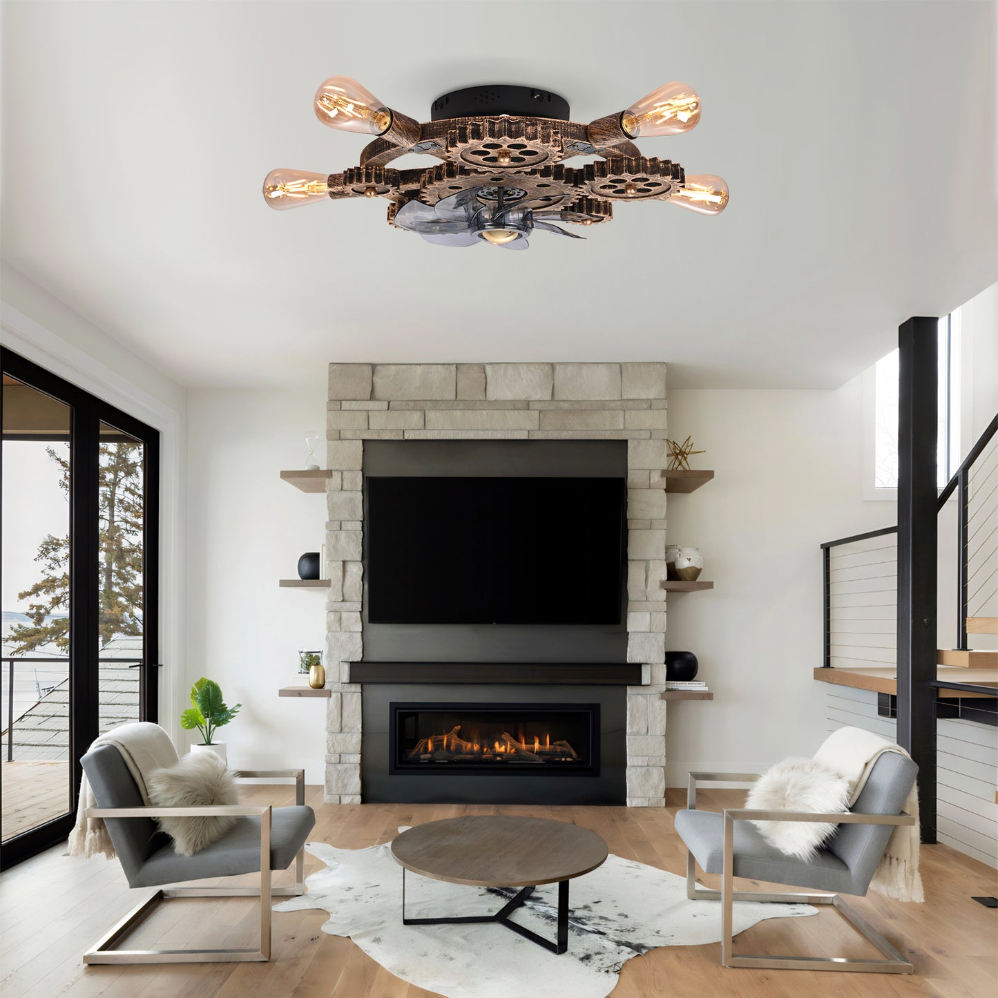 Wrenfield Bronze Caged Ceiling Fan with Light – 19.6" 7-Blade Fan (Bulbs Not Included) – view 3