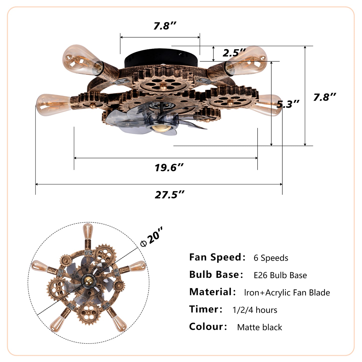 Wrenfield Bronze Caged Ceiling Fan with Light – 19.6" 7-Blade Fan (Bulbs Not Included) – view 6
