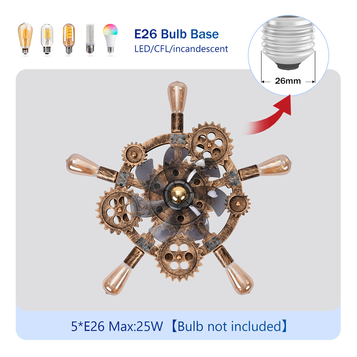 Wrenfield Bronze Caged Ceiling Fan with Light – 19.6" 7-Blade Fan (Bulbs Not Included) – view 7