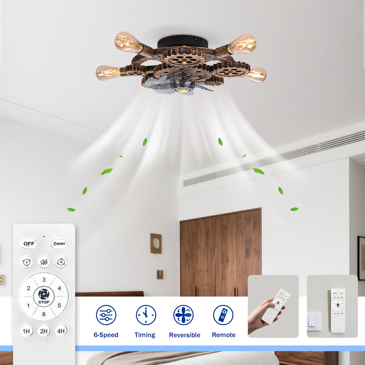 Wrenfield Bronze Caged Ceiling Fan with Light – 19.6" 7-Blade Fan (Bulbs Not Included) – view 9