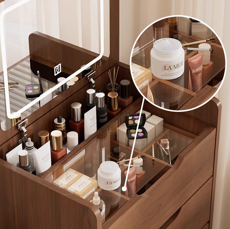 Wrenley Walnut MDF & Glass Vanity Table – view 9