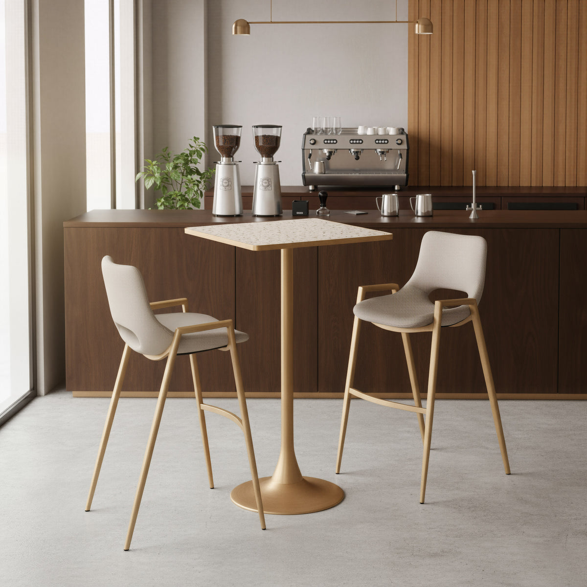 Spot Bar Table in Beige & Gold