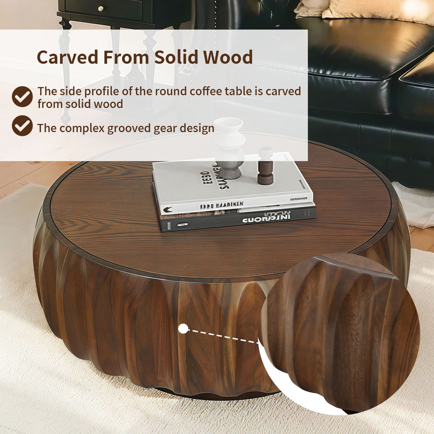 Xanthe Walnut Solid Wood & MDF Coffee Table – 31.5" Round Coffee Table – view 7