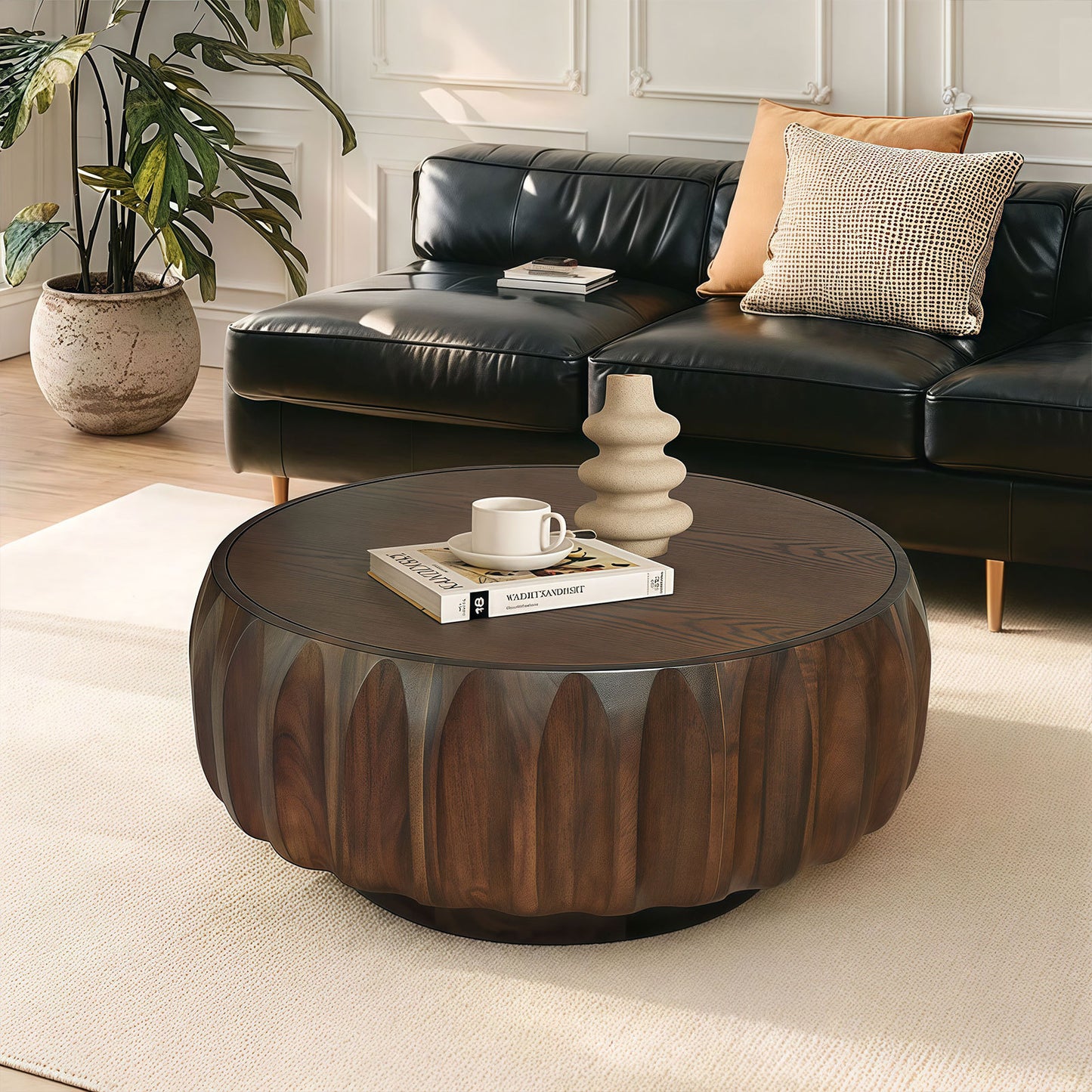 Xanthe Walnut Solid Wood & MDF Coffee Table – 31.5" Round Coffee Table – view 9