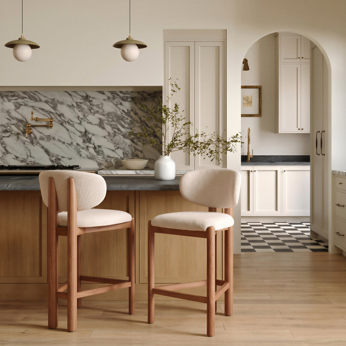 Rosetta Beige & Walnut Counter Stool (Set of 2)