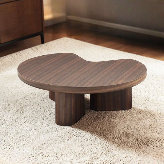 Yoab Contemporary Smoked Oak Veneer Coffee Table 35" showcasing a modern design with curved edges and wooden finish.