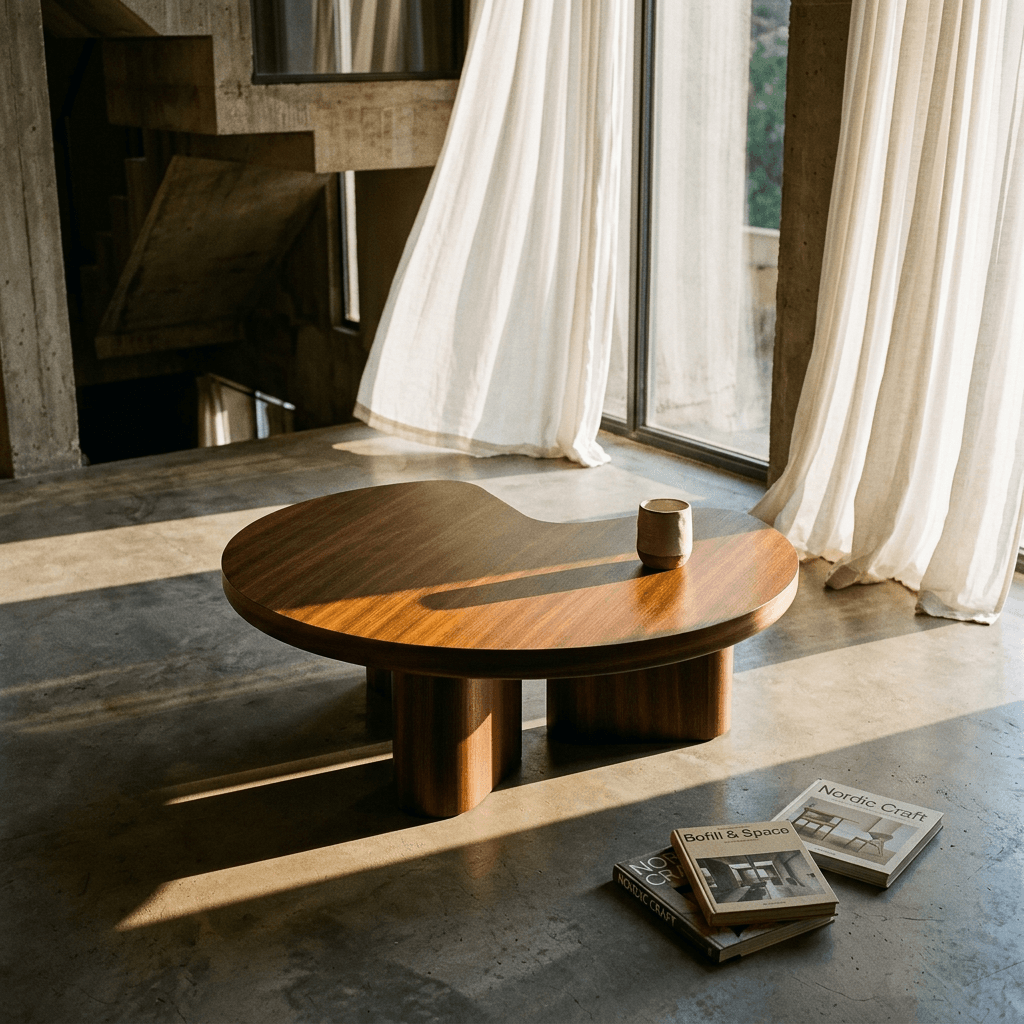 Yoab Contemporary Smoked Oak Veneer Coffee Table 35" with elegant design in modern living space.