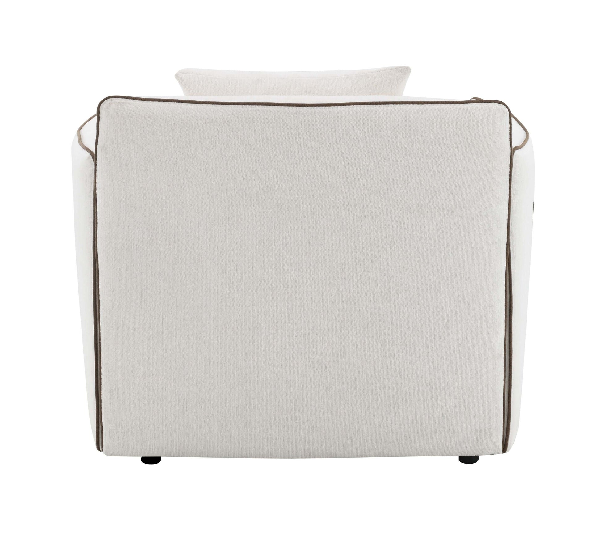 Yolanda Beige Chenille Chair w/Pillow back view showcasing its soft fabric and clean modern lines.