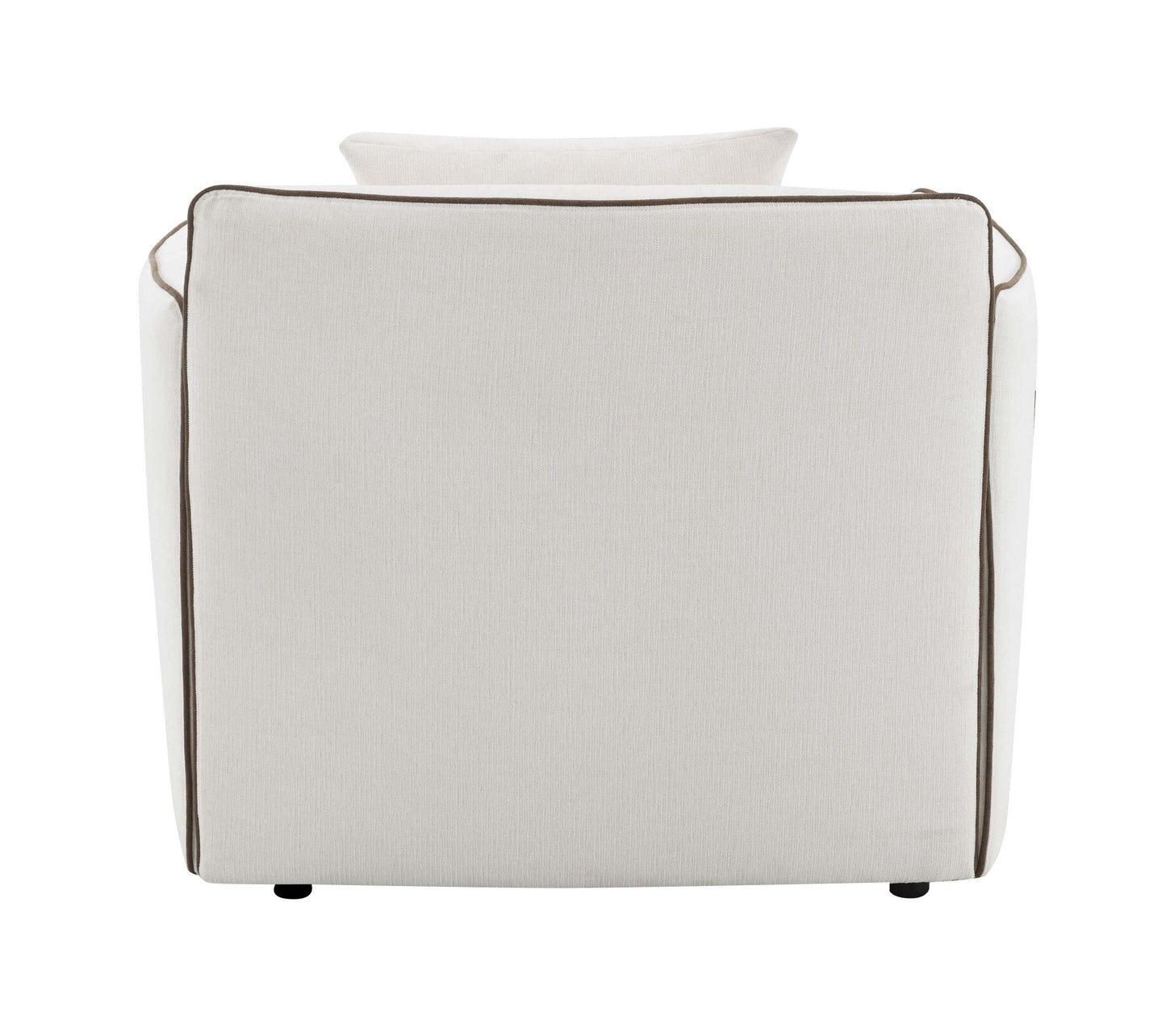 Yolanda Beige Chenille Chair w/Pillow back view showcasing its soft fabric and clean modern lines.