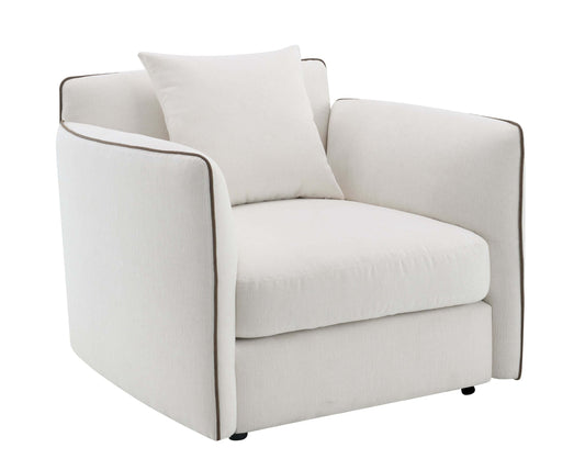 Yolanda Beige Chenille Chair w/Pillow providing cozy style and effortless comfort in contemporary interiors.