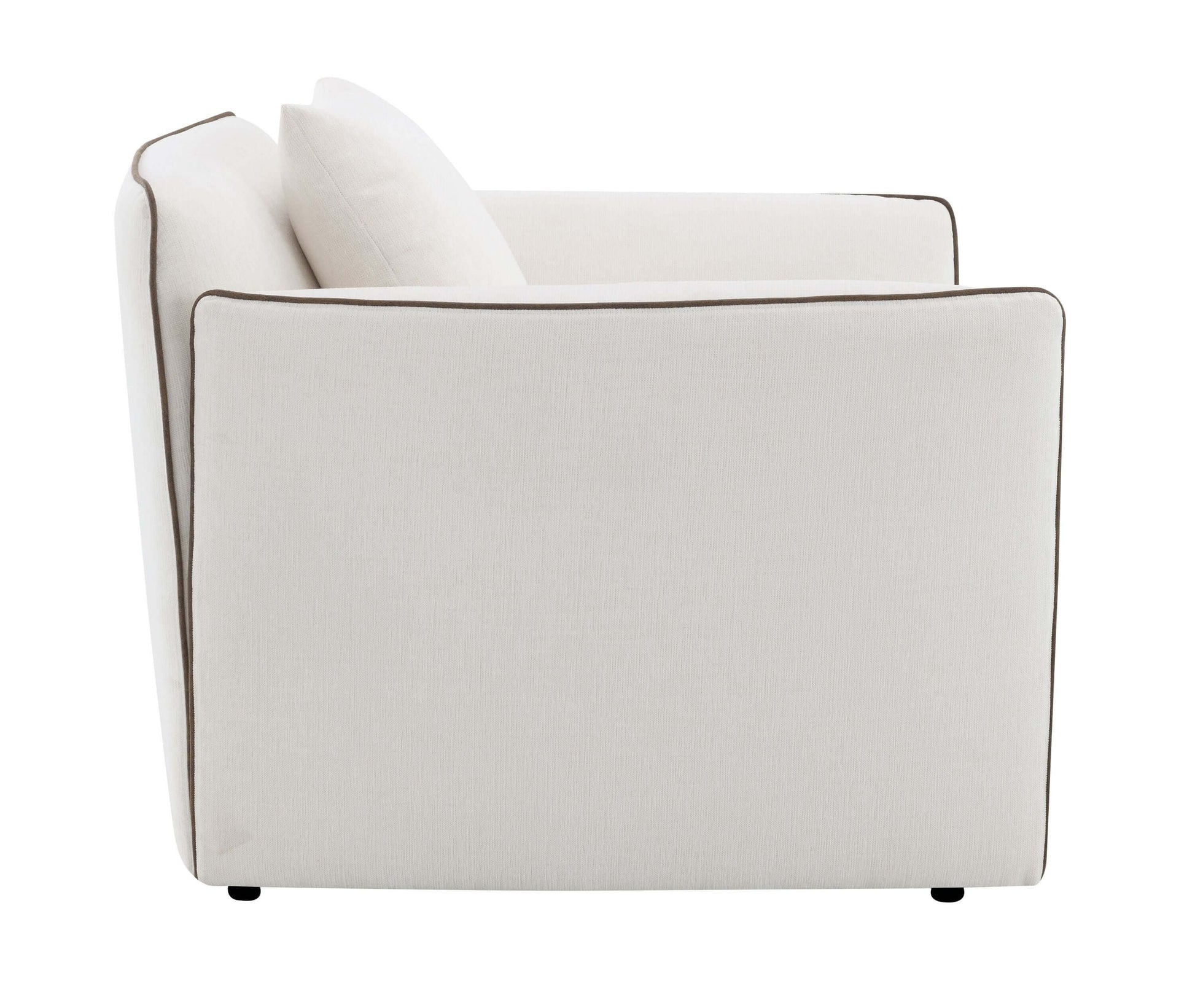 Yolanda Beige Chenille Chair w/Pillow side view showcasing soft fabric and modern design