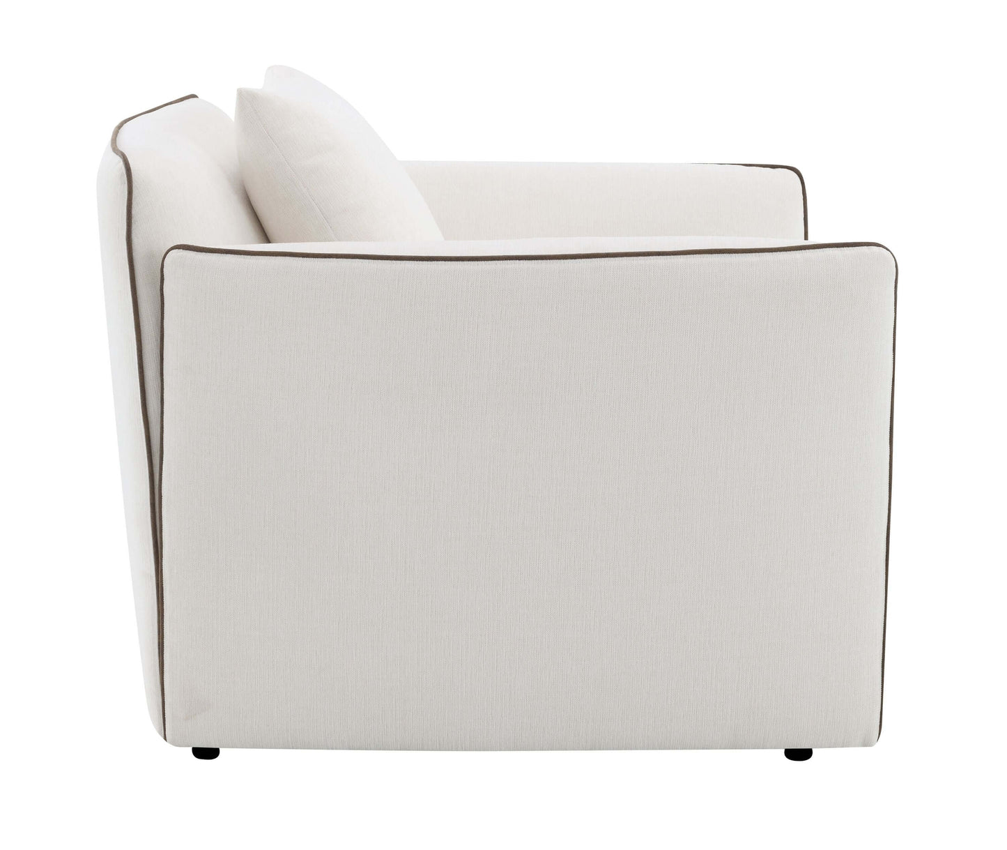 Yolanda Beige Chenille Chair w/Pillow side view showcasing soft fabric and modern design