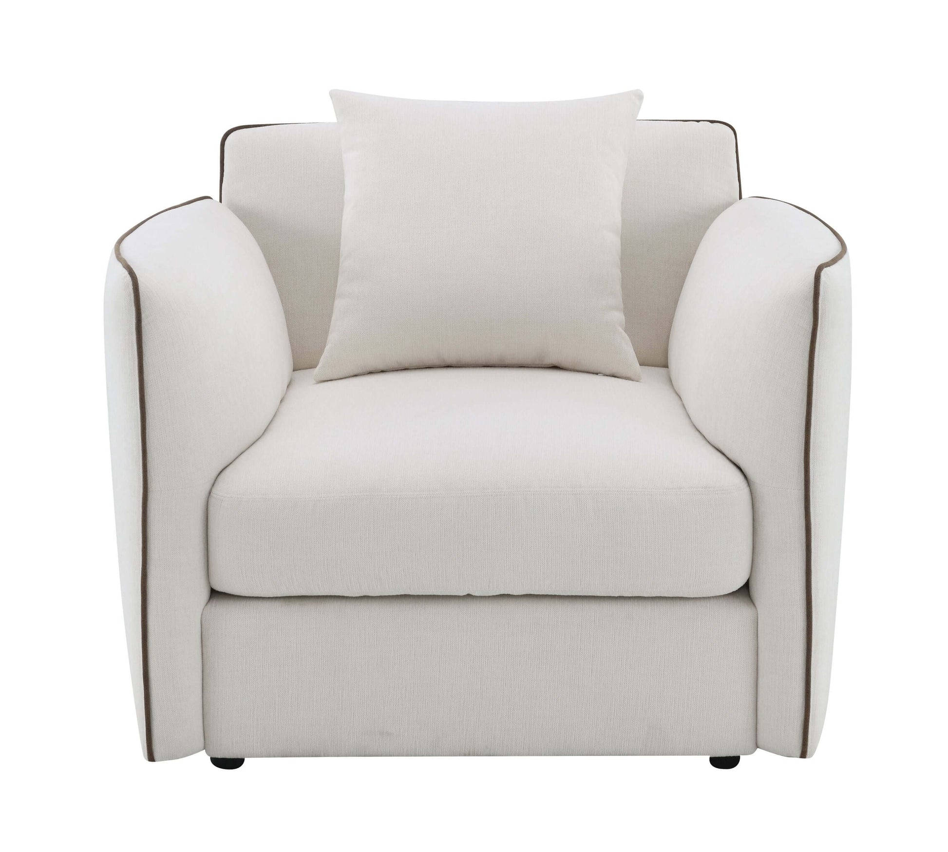 Yolanda Beige Chenille Chair w/Pillow featuring soft fabric and plush cushioning in a cozy design.
