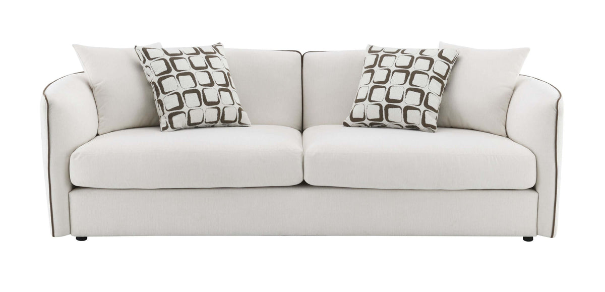 Yolanda Beige Chenille Sofa – 91” Modern Deep Seat Sofa with 4 Pillows featuring soft texture and accent pillows.