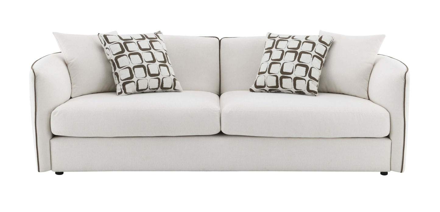 Yolanda Beige Chenille Sofa – 91” Modern Deep Seat Sofa with 4 Pillows featuring soft texture and accent pillows.