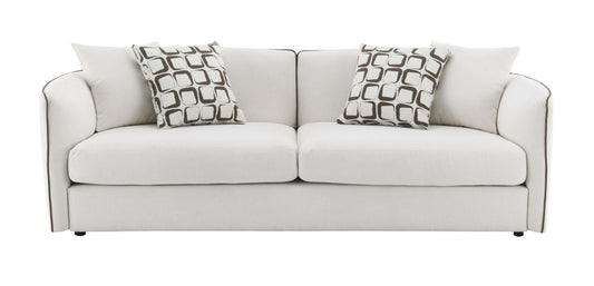 Yolanda Beige Chenille Sofa – 91” Modern Deep Seat Sofa with 4 Pillows featuring soft texture and accent pillows.