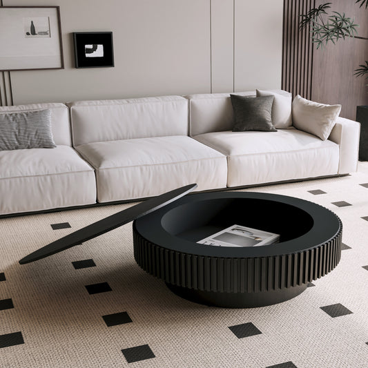 Ysolde Black Solid Wood & MDF Coffee Table – 39.37" Round Coffee Table – view 2