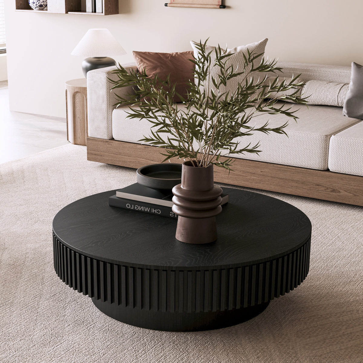 Ysolde Black Solid Wood & MDF Coffee Table – 39.37" Round Coffee Table – view 3