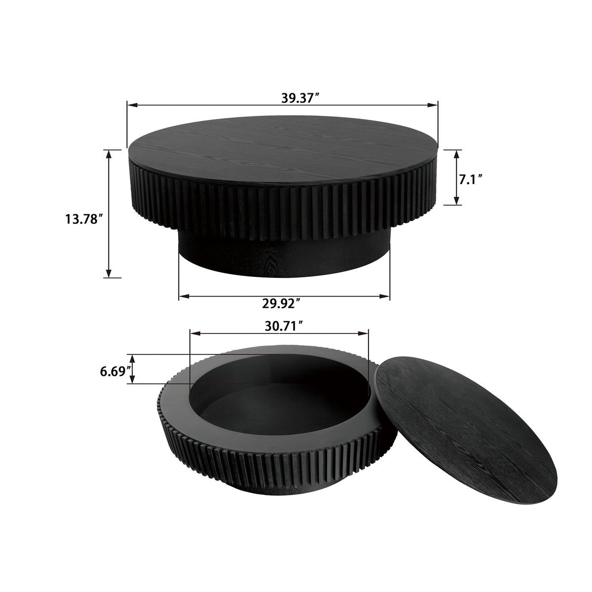 Ysolde Black Solid Wood & MDF Coffee Table – 39.37" Round Coffee Table – view 9