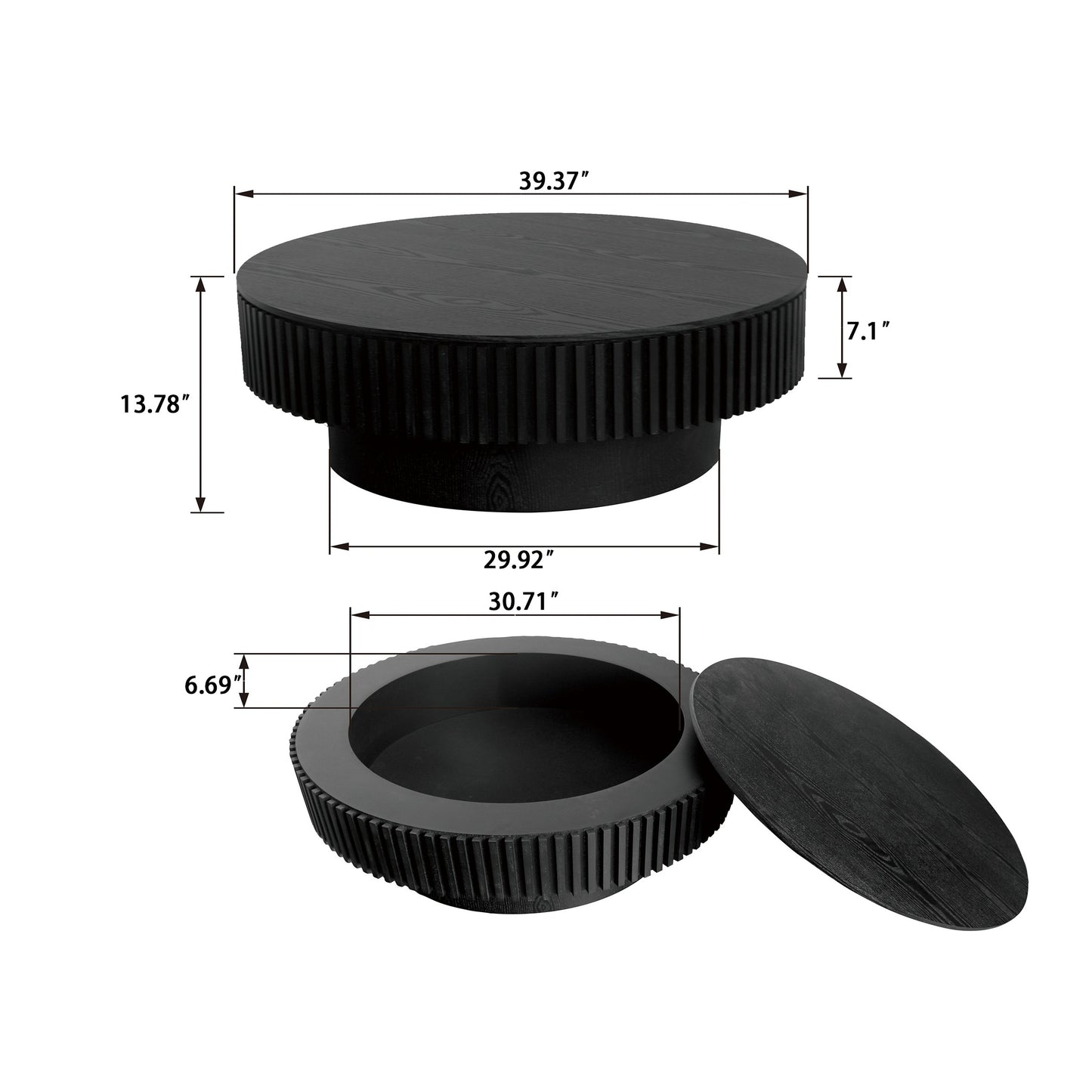 Ysolde Black Solid Wood & MDF Coffee Table – 39.37" Round Coffee Table – view 9