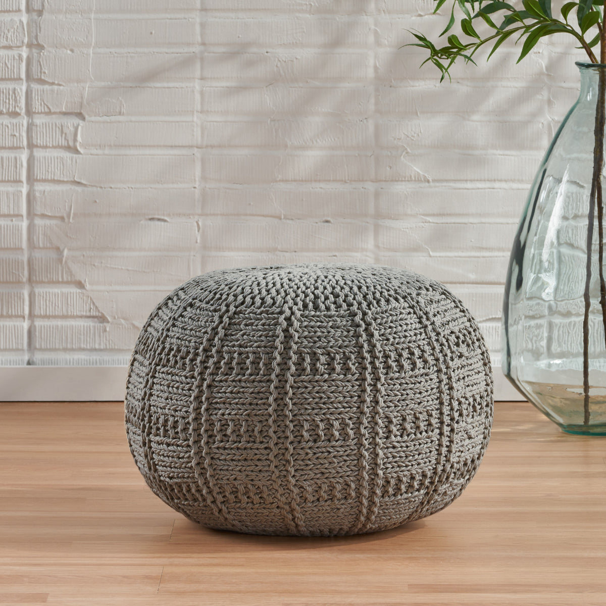 Yuny Grey Cotton Pouf – 20" Pouf – view 2