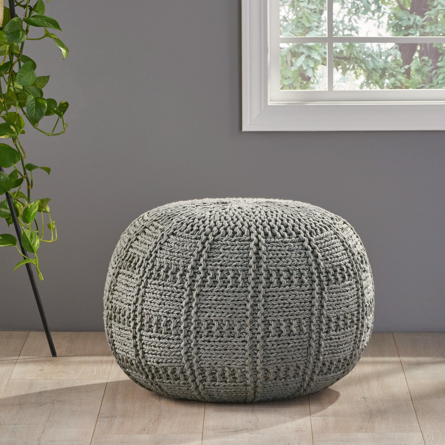 Yuny Grey Cotton Pouf – 20" Pouf – view 3
