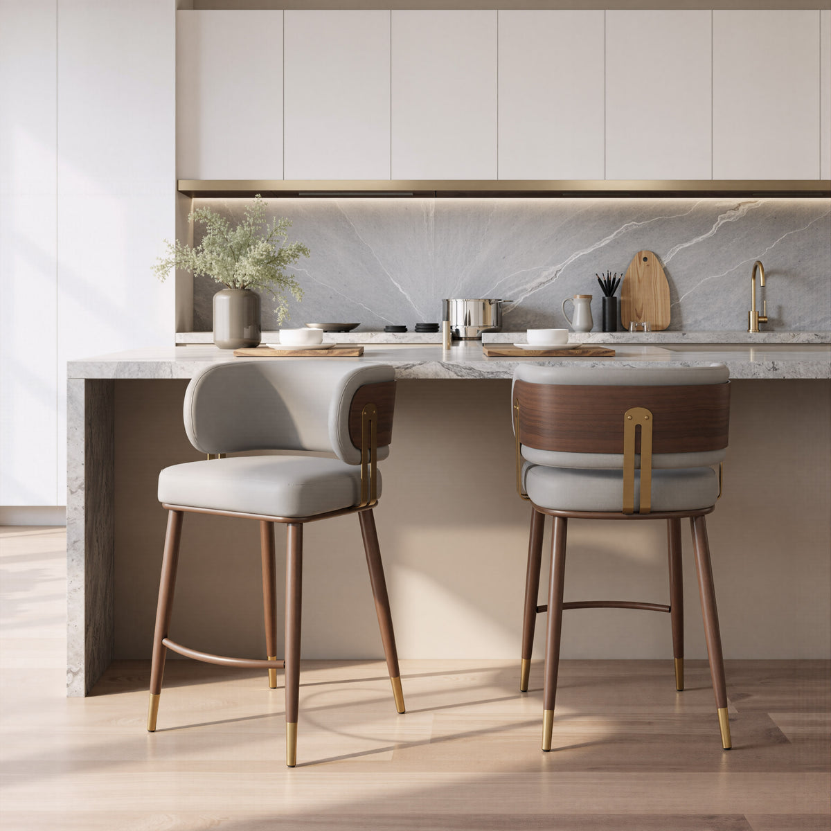 Brew Beige & Walnut Counter Stool