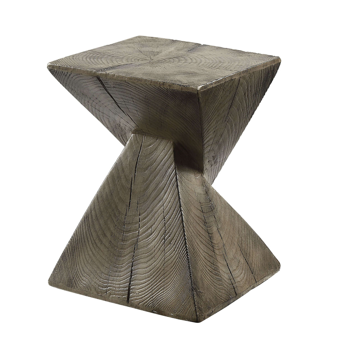Zahi Weathered Oak Finish Accent Table – 17” Cement Side Table with raw texture and natural tone.