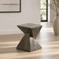 Zahi Weathered Oak Finish Accent Table – 17” Cement Side Table in stylish indoor setting with natural lighting.