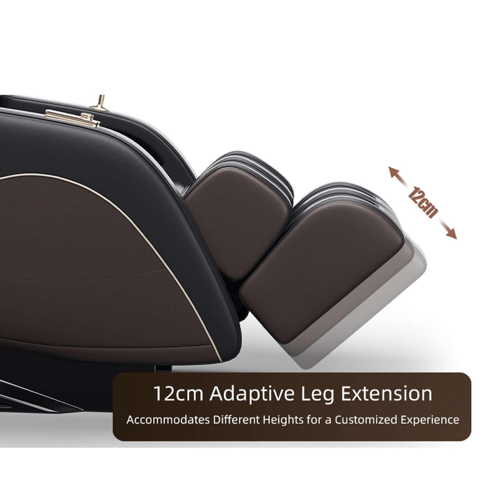 12cm Adaptive Leg Extension shown on Zero Gravity Massage Chair with SL-Track and Smart Features for customized comfort.