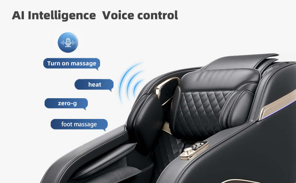 Zero Gravity Massage Chair with SL-Track and Smart Features showcasing AI intelligence and voice control options.