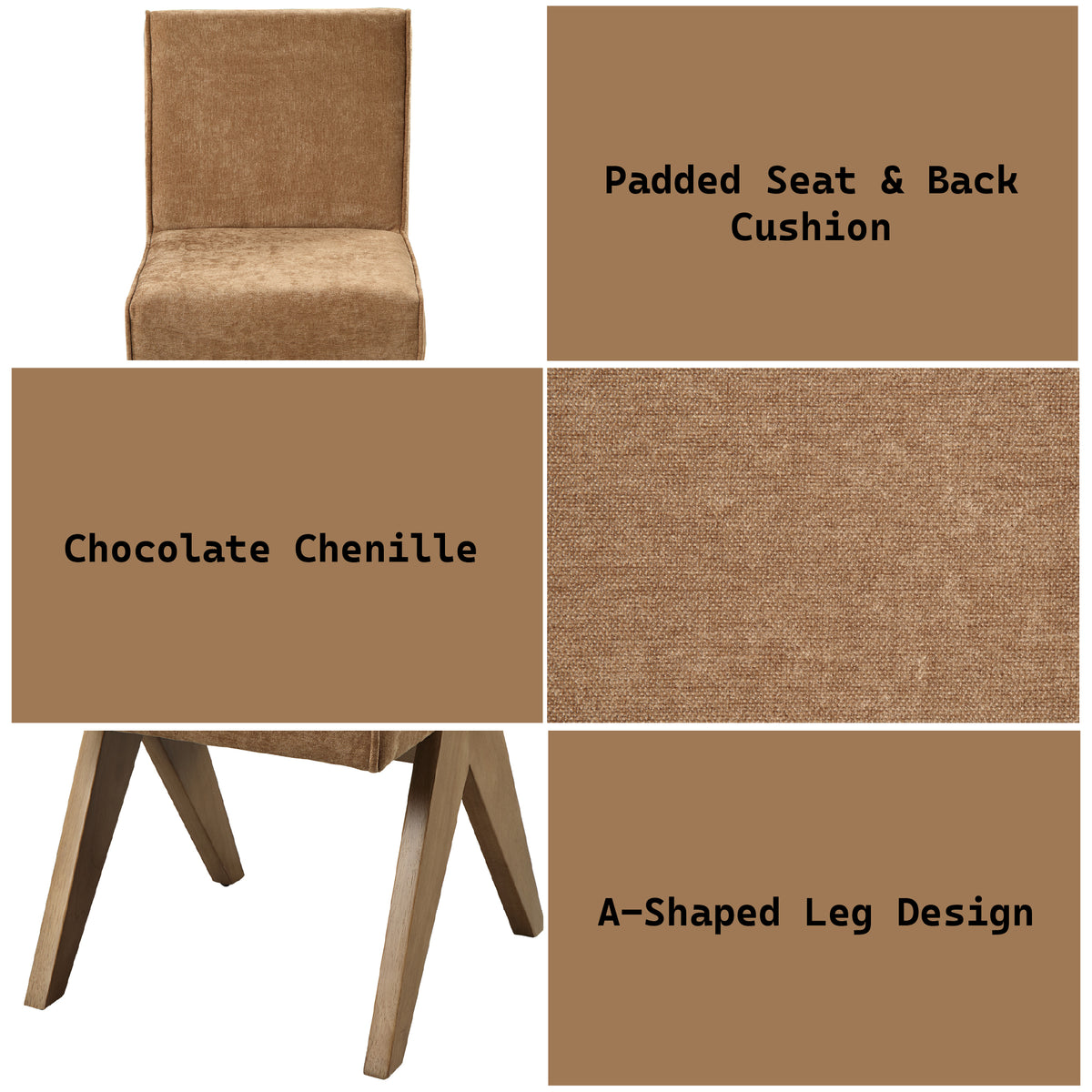 Zoey Chocolate Chenille & Oak Side Chair (Set of 2) – 19" Upholstered Side Chair – view 4