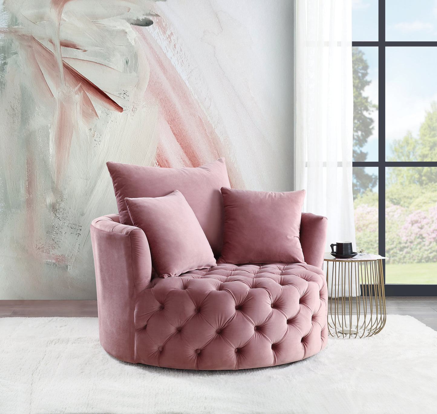 Zunyas Pink Velvet Accent Chair – 43"W Accent Chair – view 2