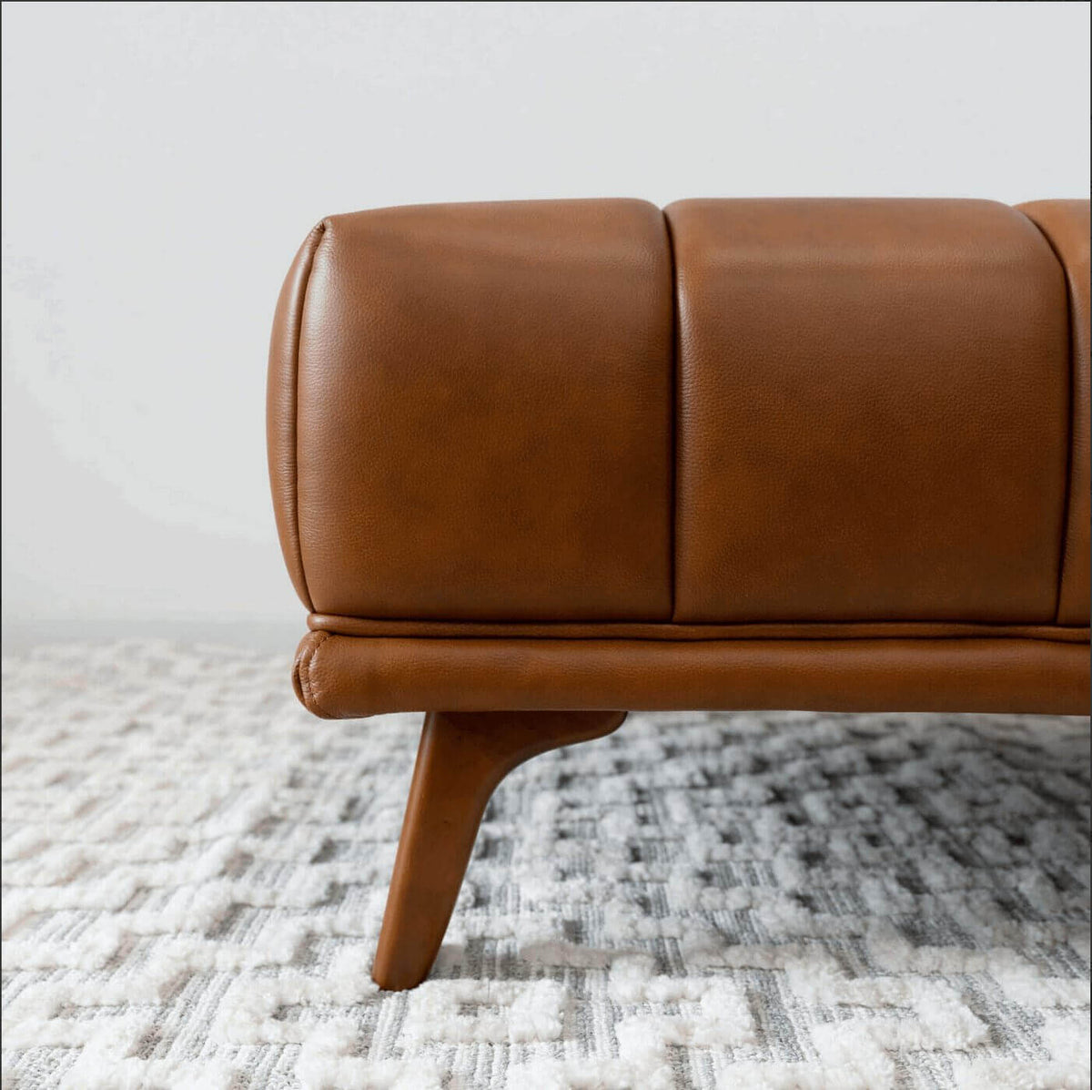 Addison MCM Tufted Square Ottoman 33" – Modern Upholstered Ottoman (Multiple Colors & Fabrics) close-up detail.