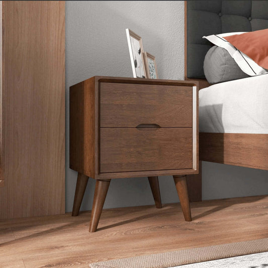 Alexandra MCM Styled Solid Wood Nightstand with 2 Drawers - Revel Sofa 