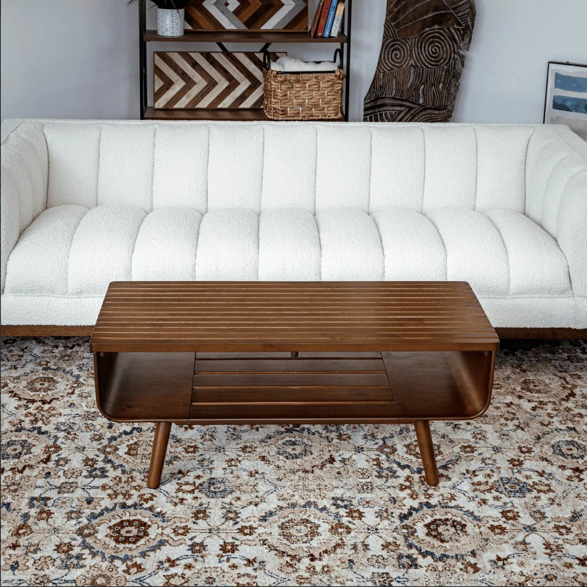 Alice Solid Wood 2 Tier Coffee Table in Walnut 44” - Revel Sofa 